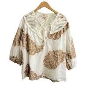 Ciebon Lace Knit Embroidered Top Womens Size Large Bohemian Resort coastal Read